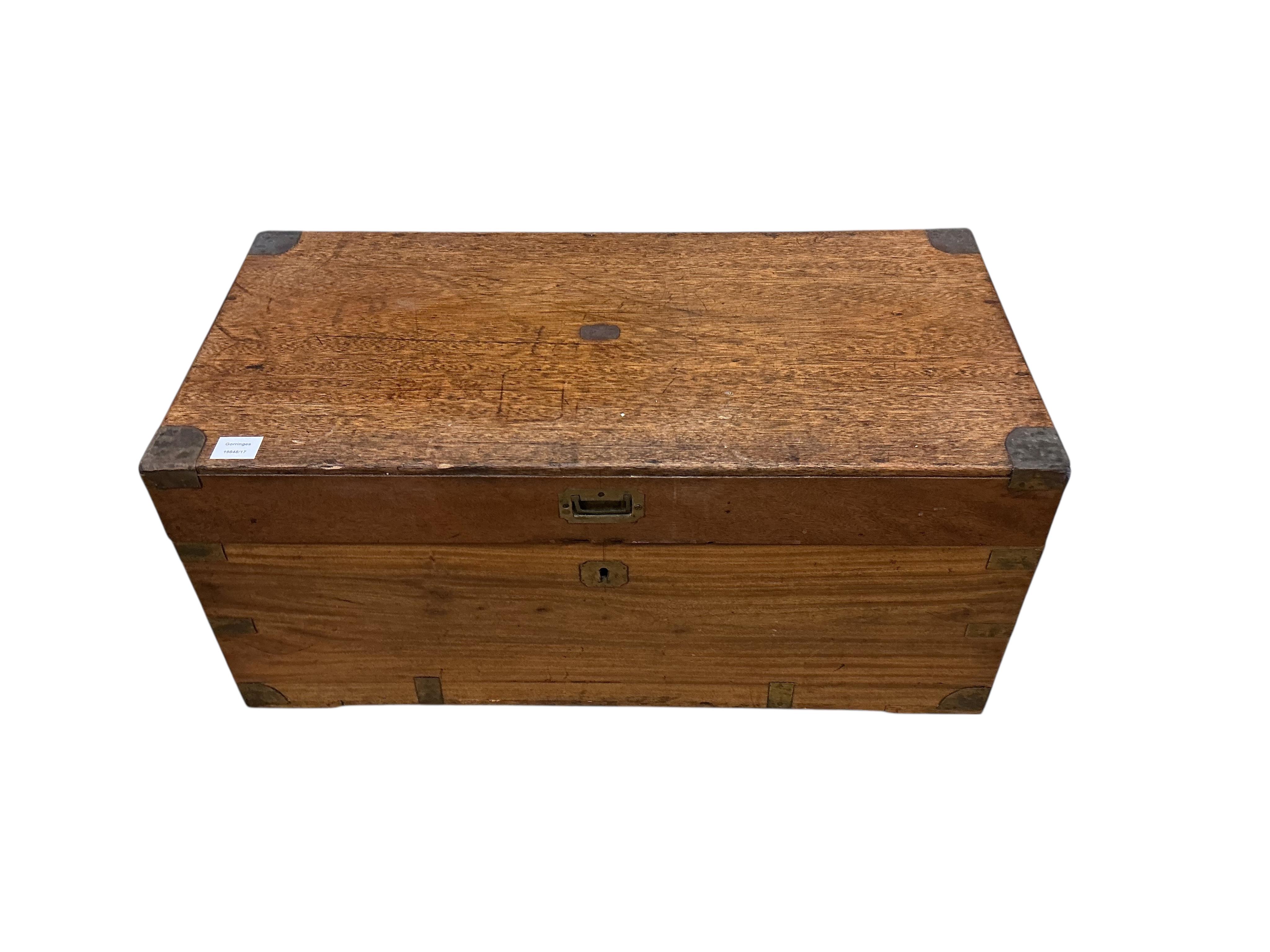 A small 19th century brass mounted camphorwood trunk, width 84cm, depth 42cm, height 39cm